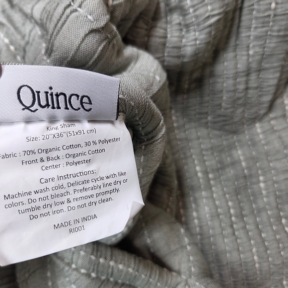NWOT QUINCE Organic Cotton Channel Stitch Sham Set King Green 6027 - Picture 6 of 7